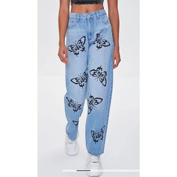 Forever 21 Butterfly Graphic Jeans (Sz 27) - Picture 1 of 11